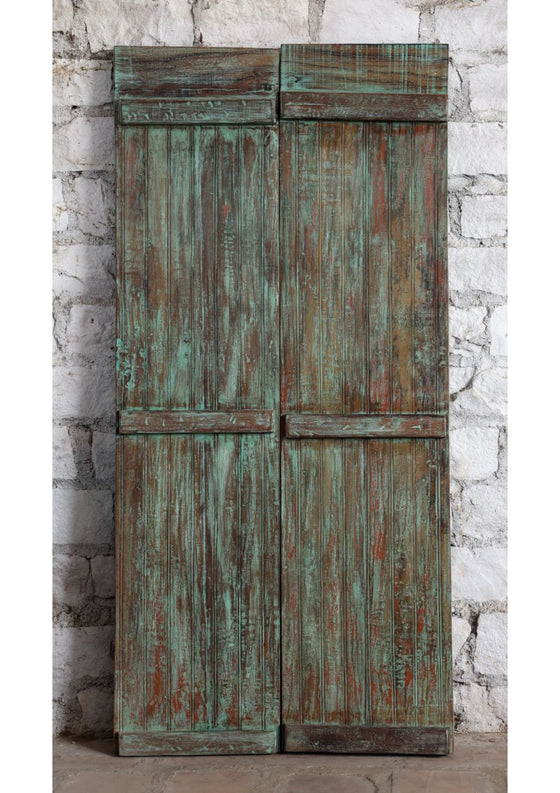 Vintage Carved Barn Door Blue Floral Rustic Farmhouse Door Double Door 