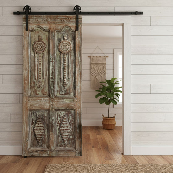 Vintage Carved Barn Door Single Sliding Door Custom Door Farmhouse Door 