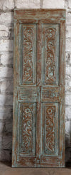 Antique Carved Door Blue Floral Barn Door Hinged Sliding Door