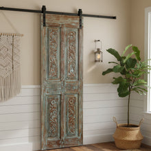  Antique Carved Door Blue Floral Barn Door Hinged Sliding Door