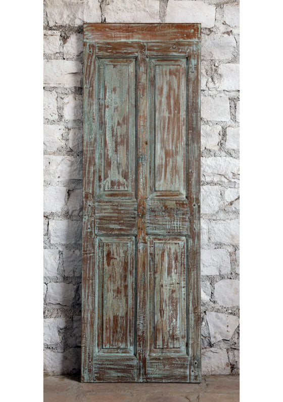 Antique Carved Door Blue Floral Barn Door Hinged Sliding Door