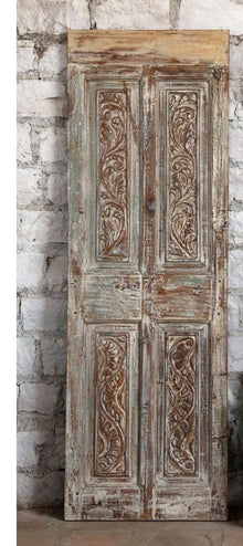  Antique Carved Door Distressed Green Sliding Doors Statement Decor 80x26.5