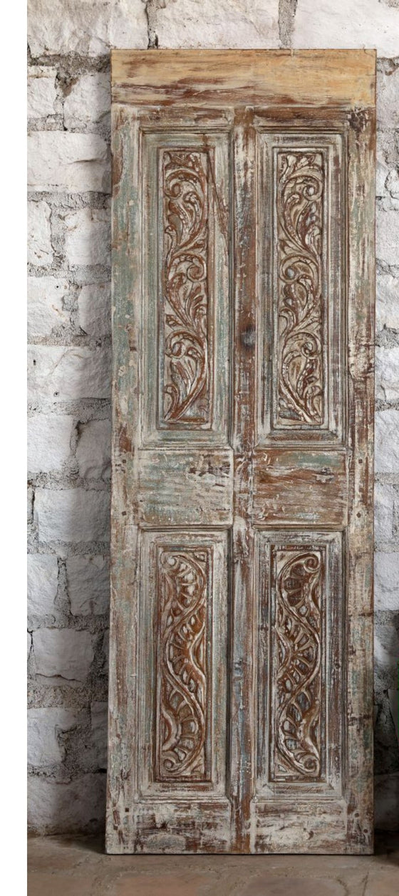 Antique Carved Door Distressed Green Sliding Doors Statement Decor 