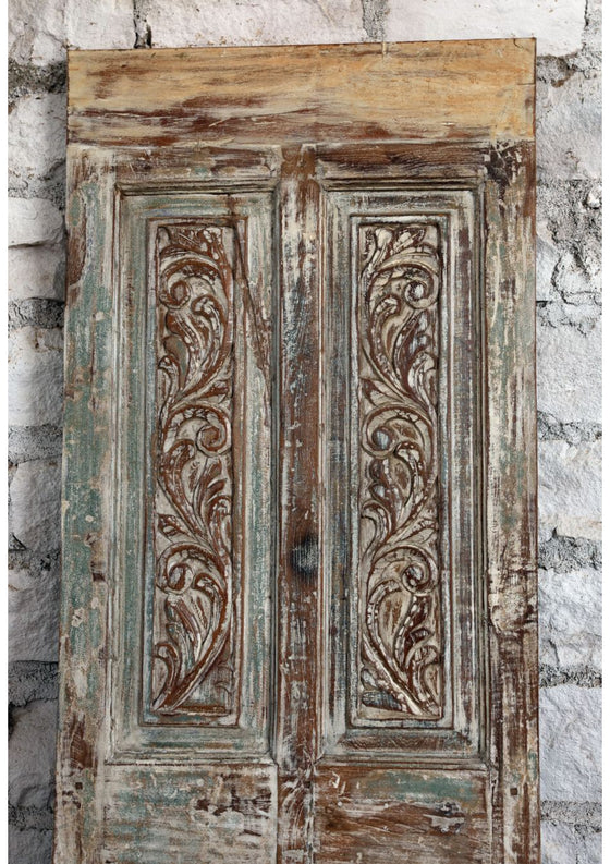 Antique Carved Door Distressed Green Sliding Doors Statement Decor 