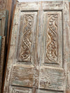 Antique Carved Wood Door Distressed Floral Statement Barndoor 80x26.5