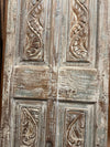 Antique Carved Wood Door Distressed Floral Statement Barndoor 80x26.5