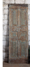 Antique Carved Door Distressed Blue Single Doors Statement Hinged Door
