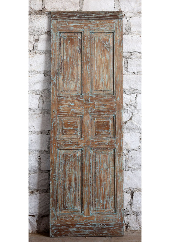 Antique Carved Door Distressed Blue Single Doors Statement Hinged Door