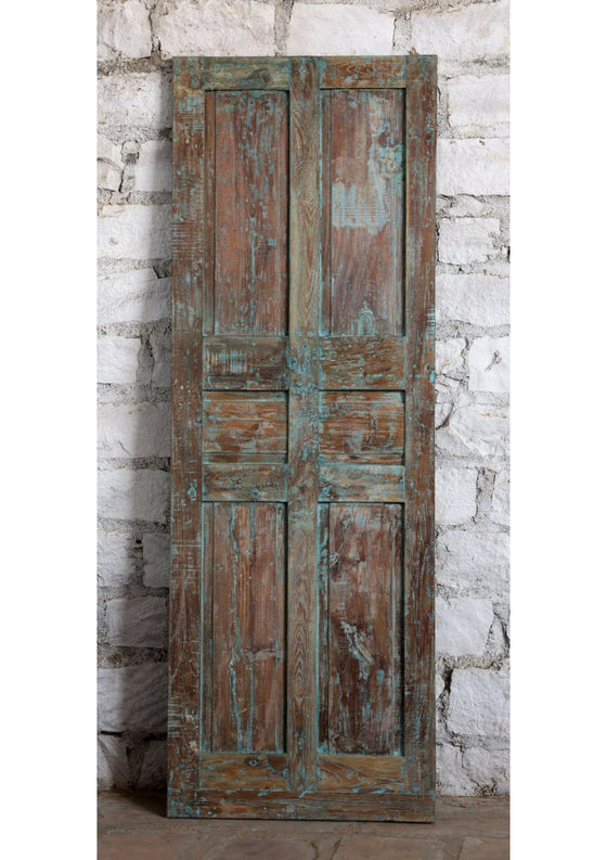 Antique Carved Door Blue Single Hinged or Sliding Farmhouse Barn Door 