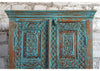 Antique Blue Armoire Carved Wardrobe with Brass Studs Storage Cabinet