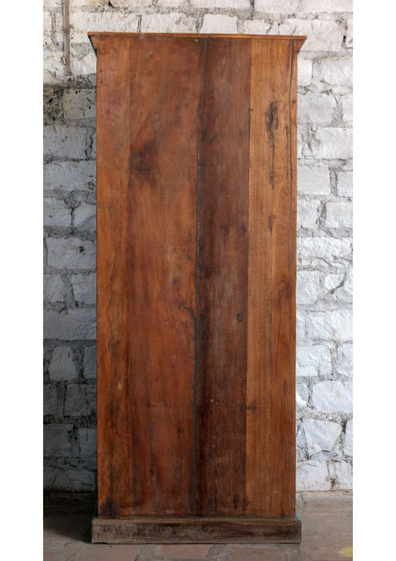 Antique Blue Armoire Carved Wardrobe with Brass Studs Storage Cabinet