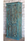 Antique Hand Carved Armoire Floral Brass Studs Storage Cabinet