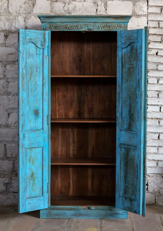 Antique Hand Carved Armoire Floral Brass Studs Storage Cabinet
