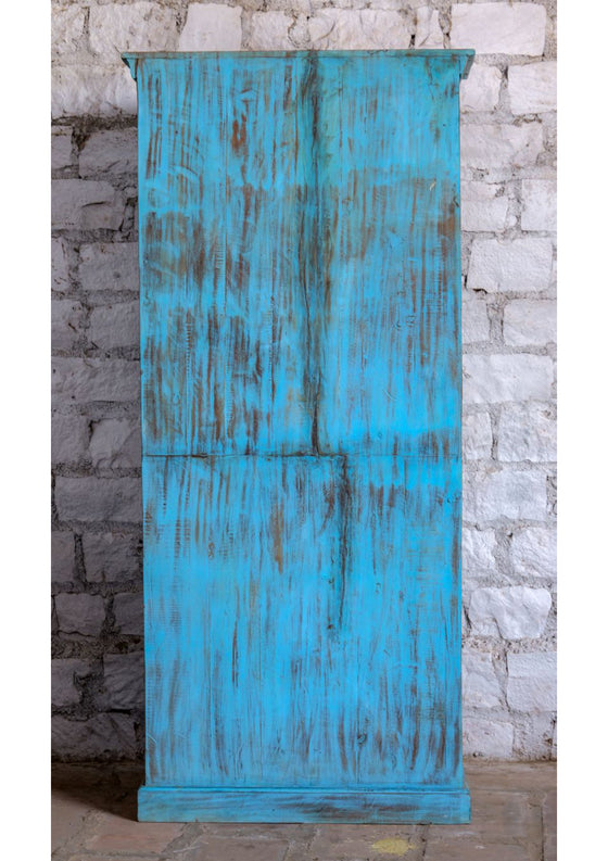 Antique Hand Carved Armoire Floral Brass Studs Storage Cabinet