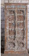 Antique Hand Carved Armoire Distress Wood Whitewash Bedroom Cabinet