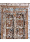 Antique Hand Carved Armoire Distress Wood Whitewash Bedroom Cabinet