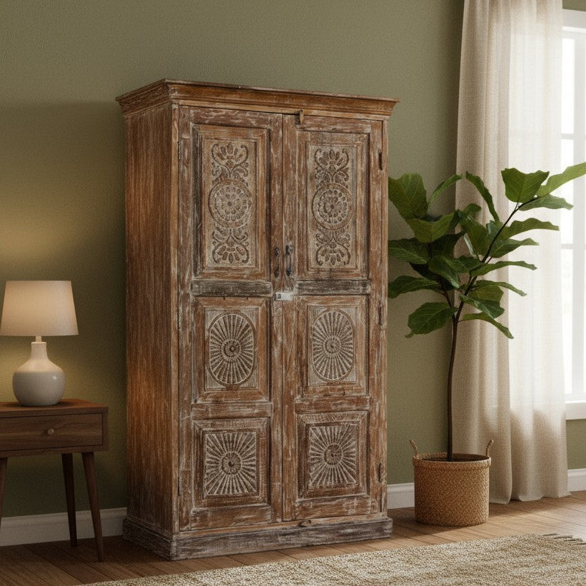 Antique Wardrobe Armoire with Brass Studs – Heritage Revival Cabinet 80x45
