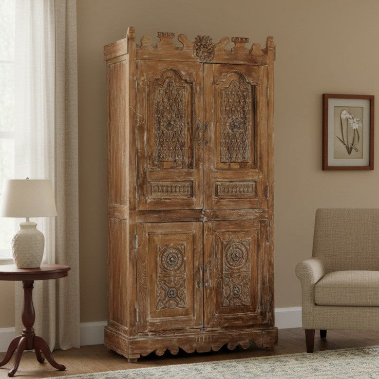 Antique Carved Armoire Cabinet Ornate Accent Furniture 77x38