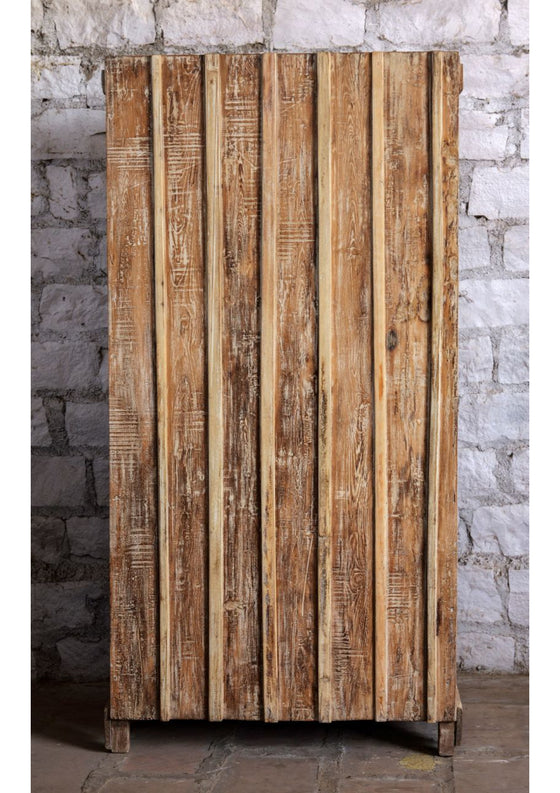 Antique Storage Armoire Bed Room Cabinet Hand Carved Brass Studs Warbrobe 