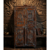 Antique Floral Carved Armoire Distress Blue Brass Studs Cabinet 