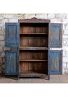 Antique Hand Carved Armoire Floral Distress Blue Brass Studs Cabinet