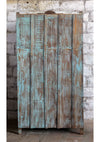 Antique Hand Carved Armoire Floral Distress Blue Brass Studs Cabinet