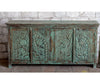 Antique Blue Sideboard Brass Studs Storage Chest Buffet Credenza