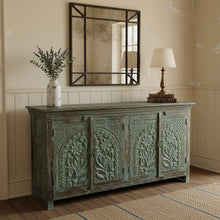  Antique Blue Sideboard Brass Studs Storage Chest Buffet Credenza