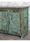 Antique Blue Sideboard Brass Studs Storage Chest Buffet Credenza
