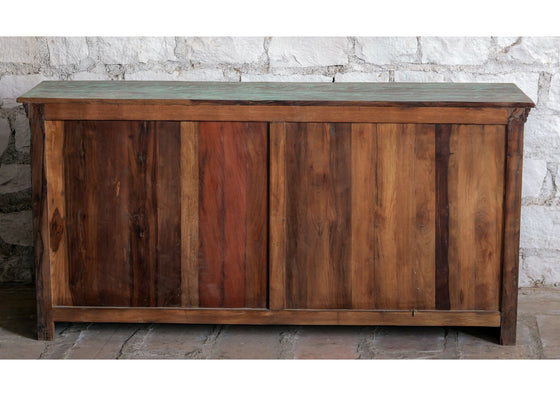 Antique Blue Sideboard Brass Studs Storage Chest Buffet Credenza