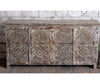 Antique Whitewash Sideboard Brass Studs Floral Carved Buffet Chest 