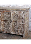Antique Whitewash Sideboard Brass Studs Floral Carved Buffet Chest 