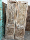 Antique Carved Wood Doors Whitewashed Hinged Interior Double Doors 81x42
