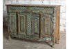 Antique Hand Carved Sideboard Distress Blue Brass Studs Buffet Dresser