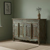 Antique Hand Carved Sideboard Distress Blue Brass Studs Buffet Dresser