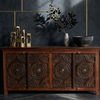 Antique Carved Lotus Sideboard Two Tone Buffet Credenza