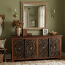  Antique Storage Sideboard Brass Studs Carved Floral Buffet Dresses