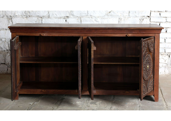 Antique Storage Sideboard Brass Studs Carved Floral Buffet Dresses