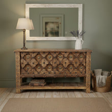  Antique Hand Carved Console Table Brown Iron Studs Entryway Table