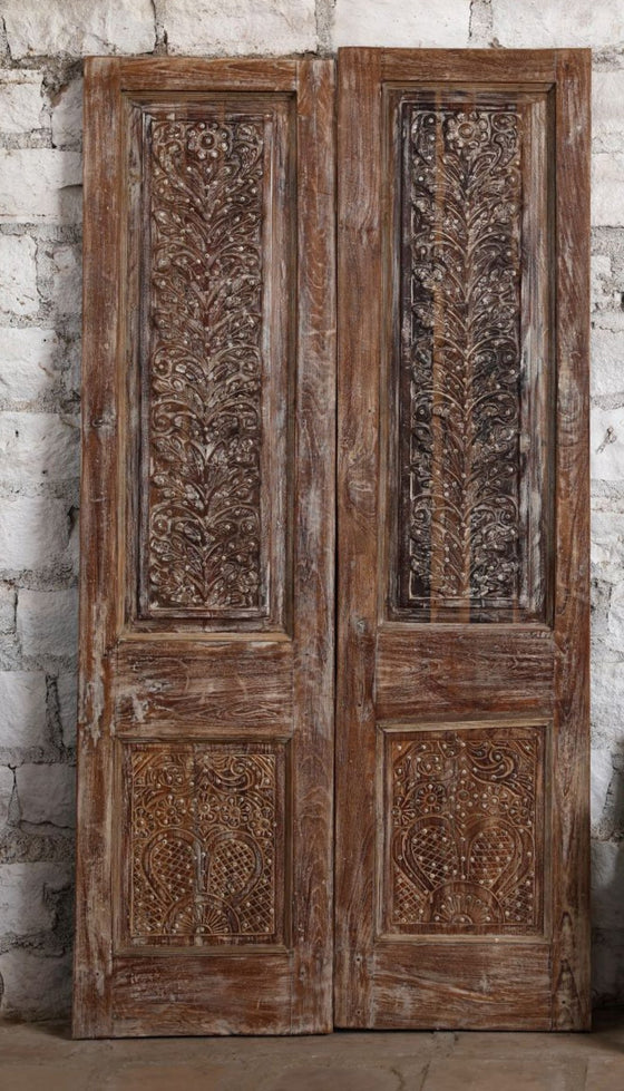 Antique Carved Barn Door Brass Studs Sliding Door Double Doors