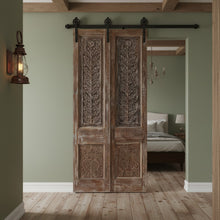  Antique Carved Barn Door Brass Studs Sliding Door Double Doors