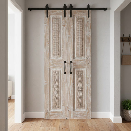 Antique Carved Double Barn Door Rustic Farmhouse Sliding Doors