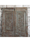 Antique Artisan Carved Door Distress Blue Double Door Floral Barn Door 
