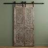 Antique Artisan Carved Door Distress Blue Double Door Floral Barn Door 