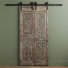  Antique Artisan Carved Door Distress Blue Double Door Floral Barn Door 