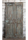 Antique Artisan Carved Door Distress Blue Double Door Floral Barn Door 