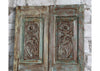 Antique Carved Double Door Floral Distress Blue Sliding Barn Doors