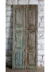 Antique Carved Double Door Floral Distress Blue Sliding Barn Doors