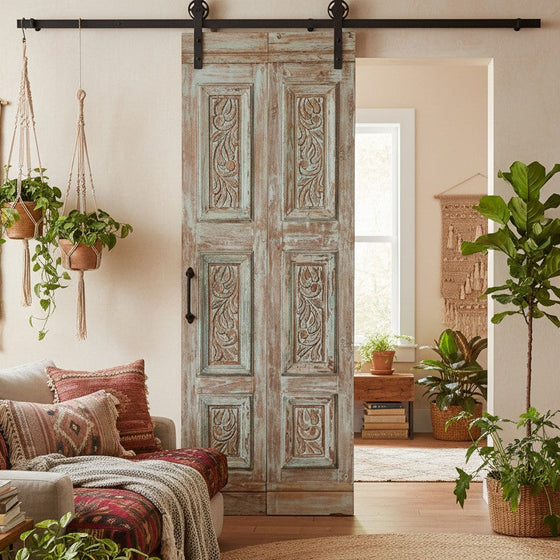 Antique Barn Door Hand Carved Sliding Doors Floral Statement Door 