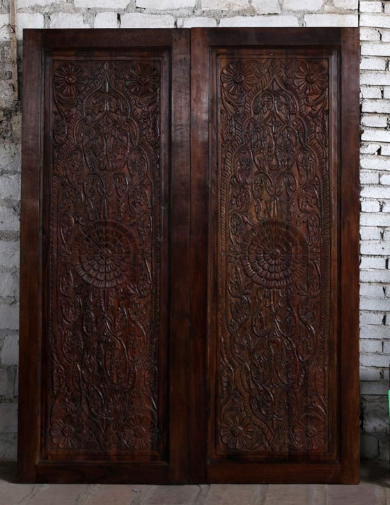 Antique Artistic Barn Door Lotus Carved Sliding Door Double Doors